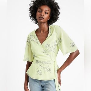 NWT Banana Republic Wrap Blouse Lemon Lime Large petite